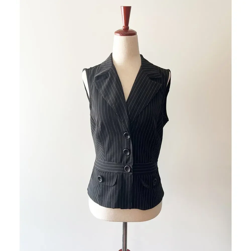 Vintage Y2k A-list Cropped Striped Sleeveless Blazer Size 5